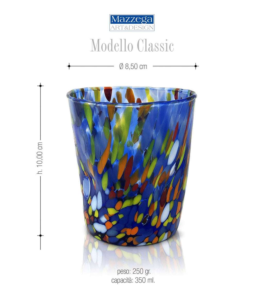 Bicchieri Tumbler Classic in Vetro Soffiati e Lavorati a Mano con Murrine di Murano, linea “I Colori di Murano” 350 ml. Made in Italy: MIX / 6