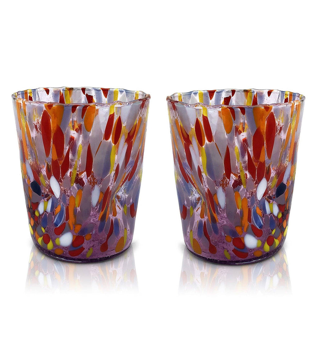 Bicchieri Tumbler Classic in Vetro Soffiati e Lavorati a Mano con Murrine di Murano, linea “I Colori di Murano” 350 ml. Made in Italy: MIX / 6