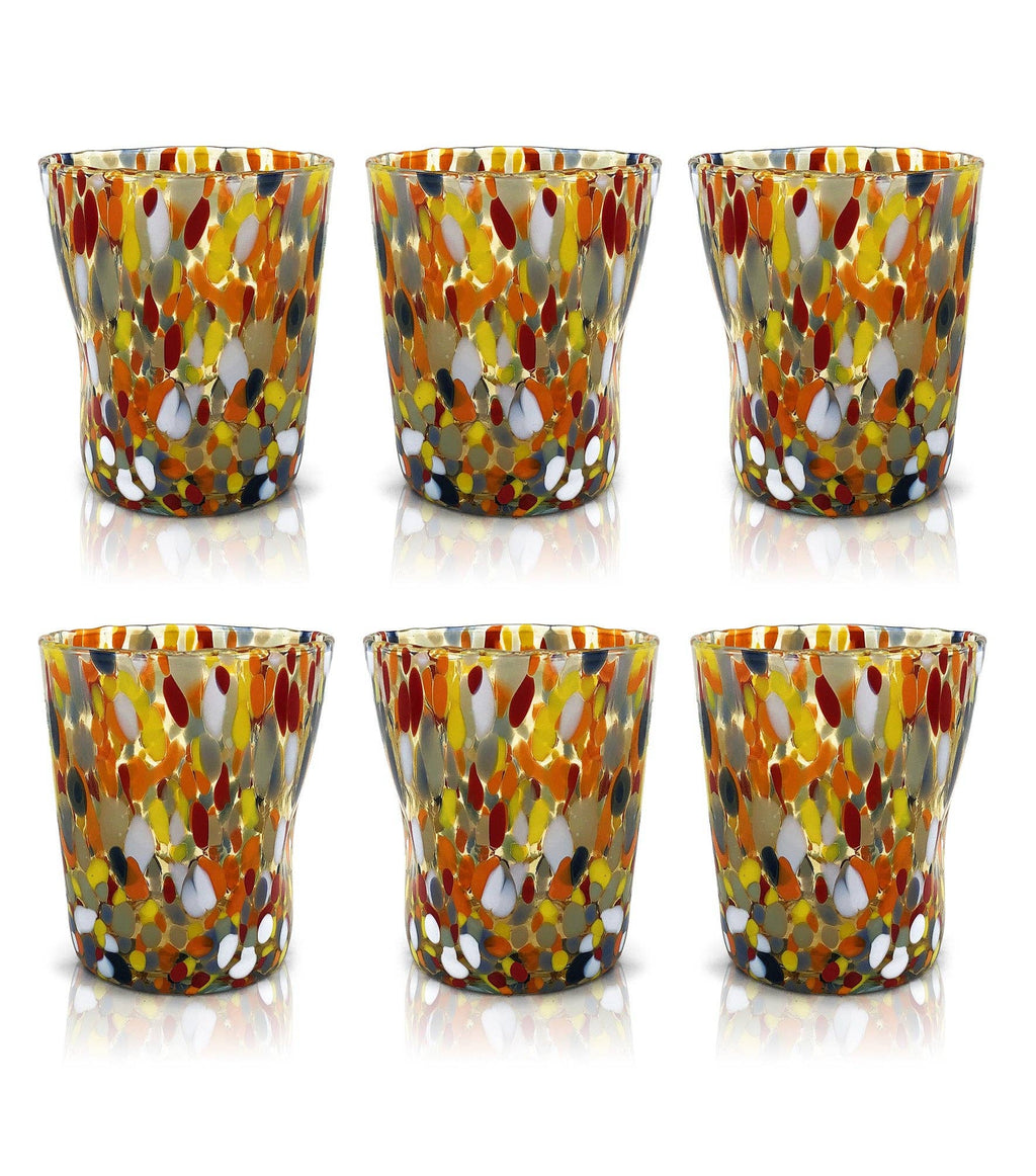 Bicchieri Tumbler Classic in Vetro Soffiati e Lavorati a Mano con Murrine di Murano, linea “I Colori di Murano” 350 ml. Made in Italy: MIX / 6