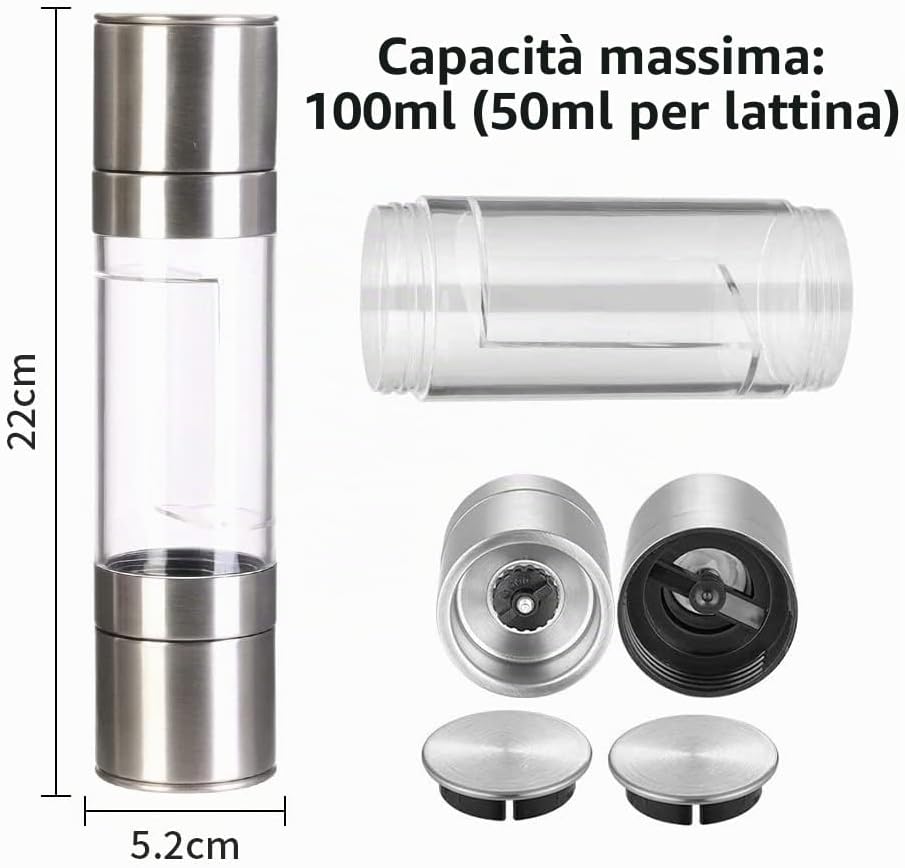 Newaner Manual Salt and Pepper Mill Set, 2 in 1, Stainless Steel Spice Mill