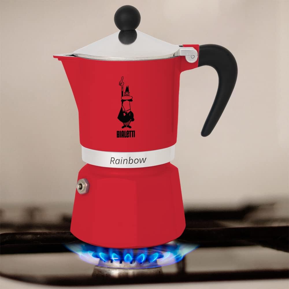 Bialetti Rainbow Caffettiera Colorata, Alluminio, Rosso, 1 Tazza