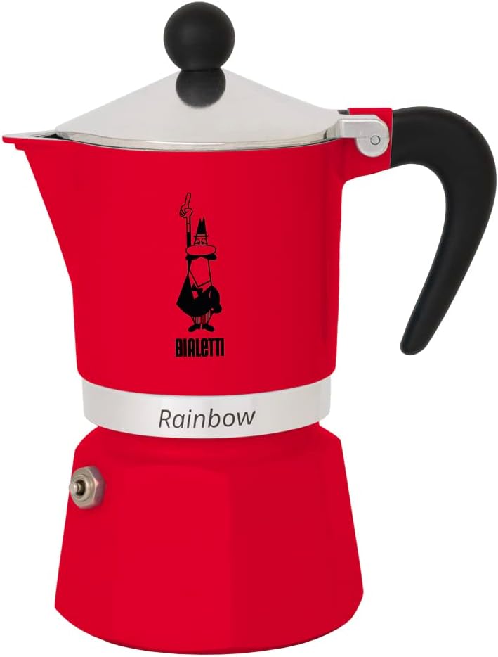 Bialetti Rainbow Caffettiera Colorata, Alluminio, Rosso, 1 Tazza