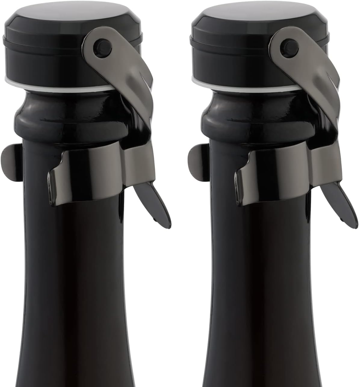 WOTOR Sparkling Wine Stopper, Wine Bottle Stoppers, Leak Proof, Keep Fresh, Reusable Wine Accessories, Suitable for Red Wine, Champagne, Prosecco, Sparkling Wine (Black, 2 Pack)