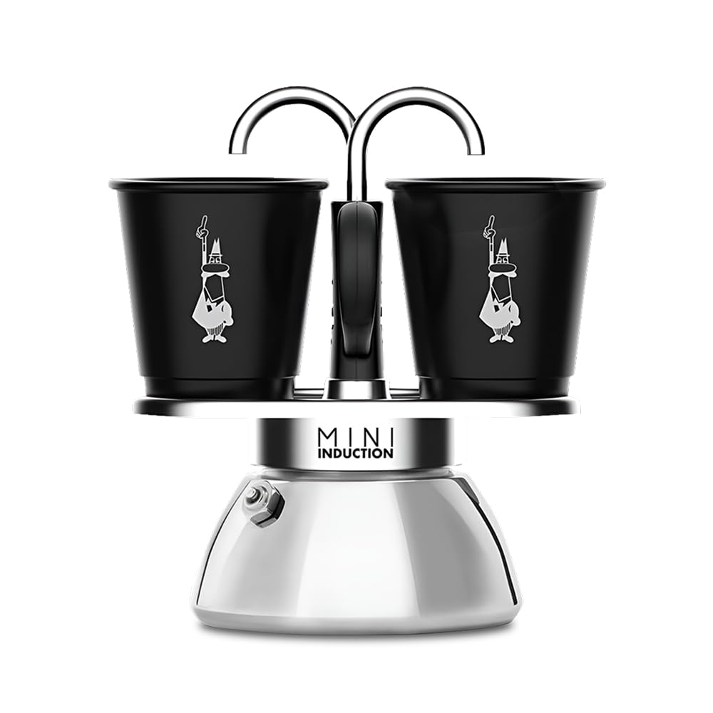 Bialetti Caffettiera Moka Induction, 2 Tazze (100 ml), Adatta a Tutti i piani cottura, Design Elegante, Nero