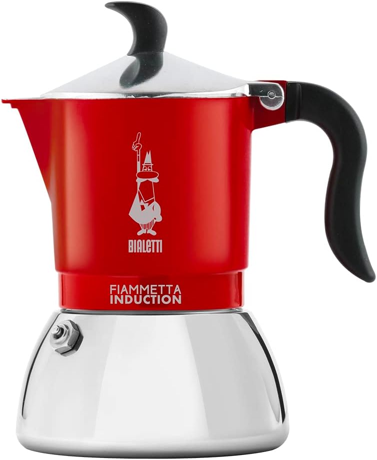 Bialetti Caffettiera Fiammetta Induction, 2 Tazze (100 ml), Adatta a Tutti i Piani Cottura, Design Elegante, Rosso