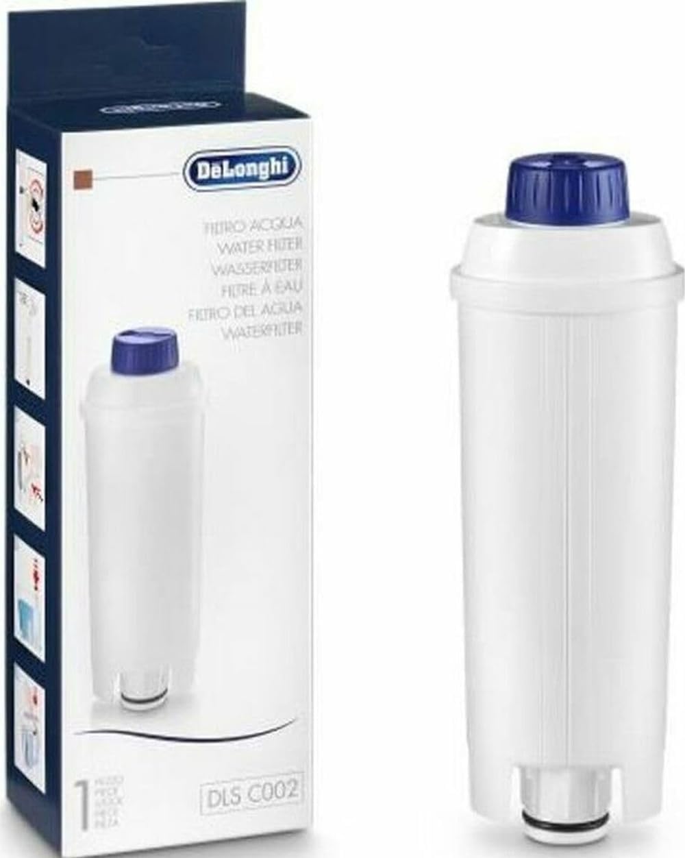 De'Longhi DLSC002 Filtro Addolcitore per Acqua Macchina Caffè Automatiche, Ricambio Filtro Macchina Caffè della Serie Ecam, Utile e facile da installare nel serbatoio dell'acqua, MADE IN ITALY