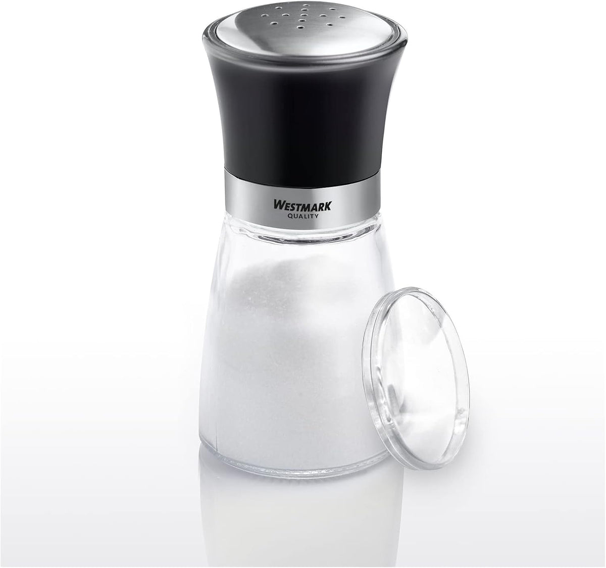 Westmark 63502260 Spice Shaker with Aromatic Lid Perforated Design, 190 ml, Glass/Stainless Steel/Plastic, Blacky, Transparent/Black/Silver