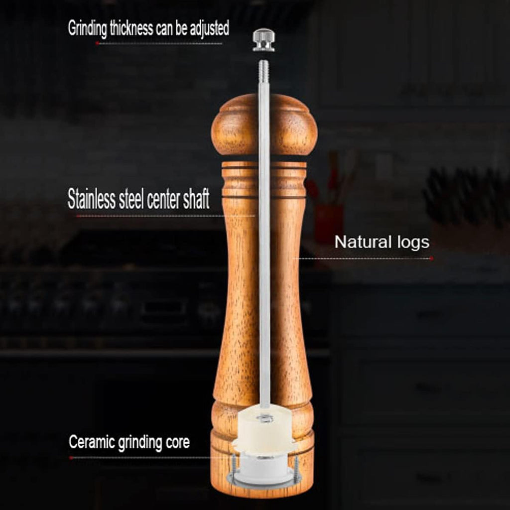 Pepper Mill, Salt Mill, Pepper Mill, Solid Wood Pepper Mill with Adjustable Ceramic Grinder Strong 8 Inches