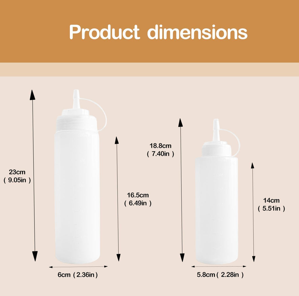 6 Pcs Kitchen Bottles 4 Pcs 500ml & 2 Pcs 360ml Total Capacity 2600ml Squeezer Kitchen Squeezer Oil Dispenser Chef's Plastic Oil Bottle Measuring Bottle (18oz + 12oz)