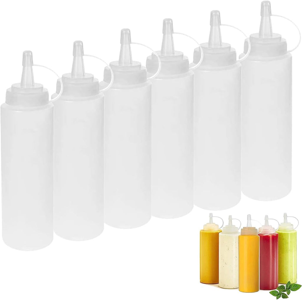 Plastic Squeeze Bottle, 6pcs 8oz Squeeze Bottle with Caps, Transparent Seasoning Dispenser - Leak Proof and BPA Free, for Ketchup, Mustard, Mayo, Hot Sauces, Olive Oil