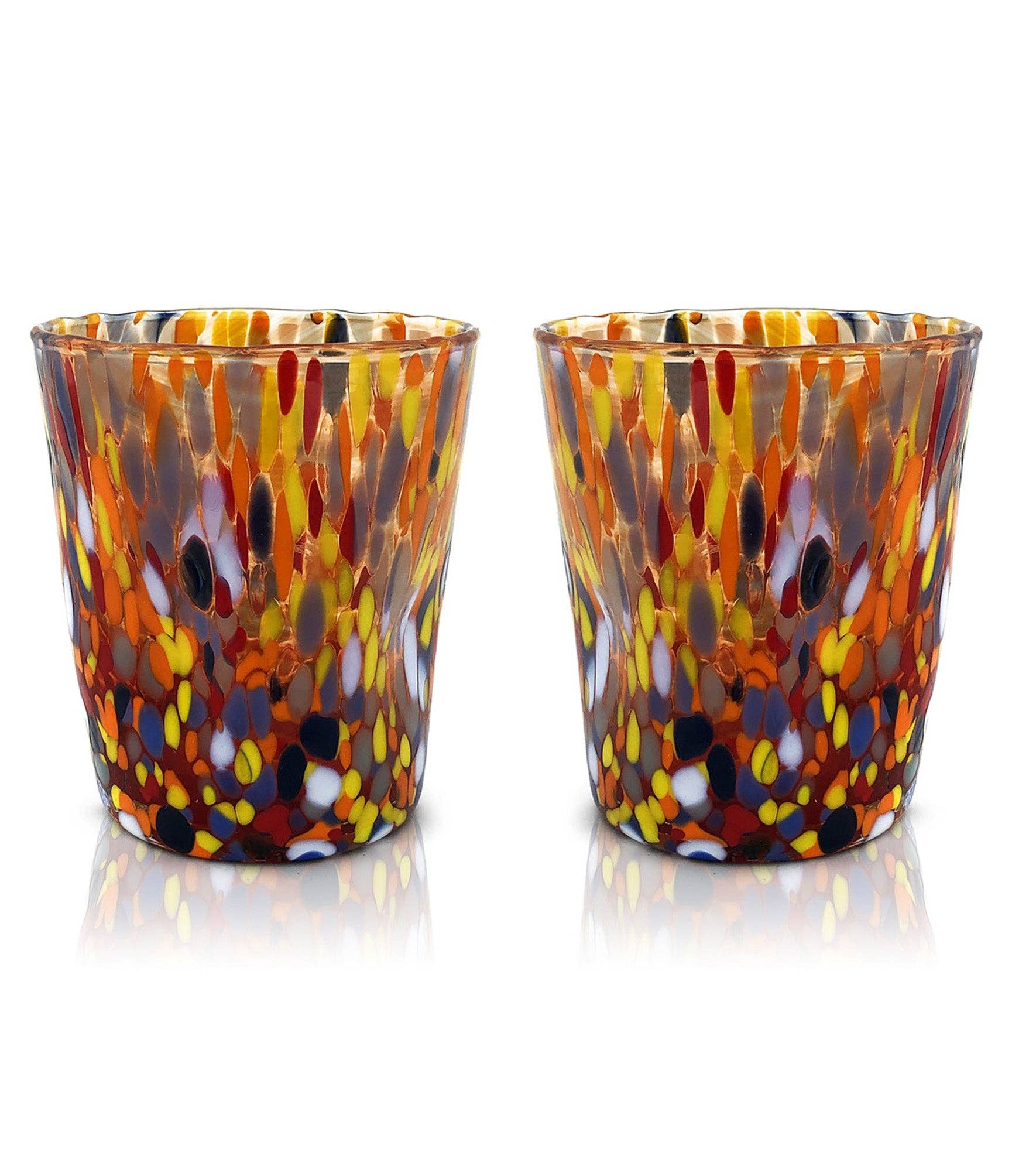 Bicchieri Tumbler Classic in Vetro Soffiati e Lavorati a Mano con Murrine di Murano, linea “I Colori di Murano” 350 ml. Made in Italy: MIX / 6