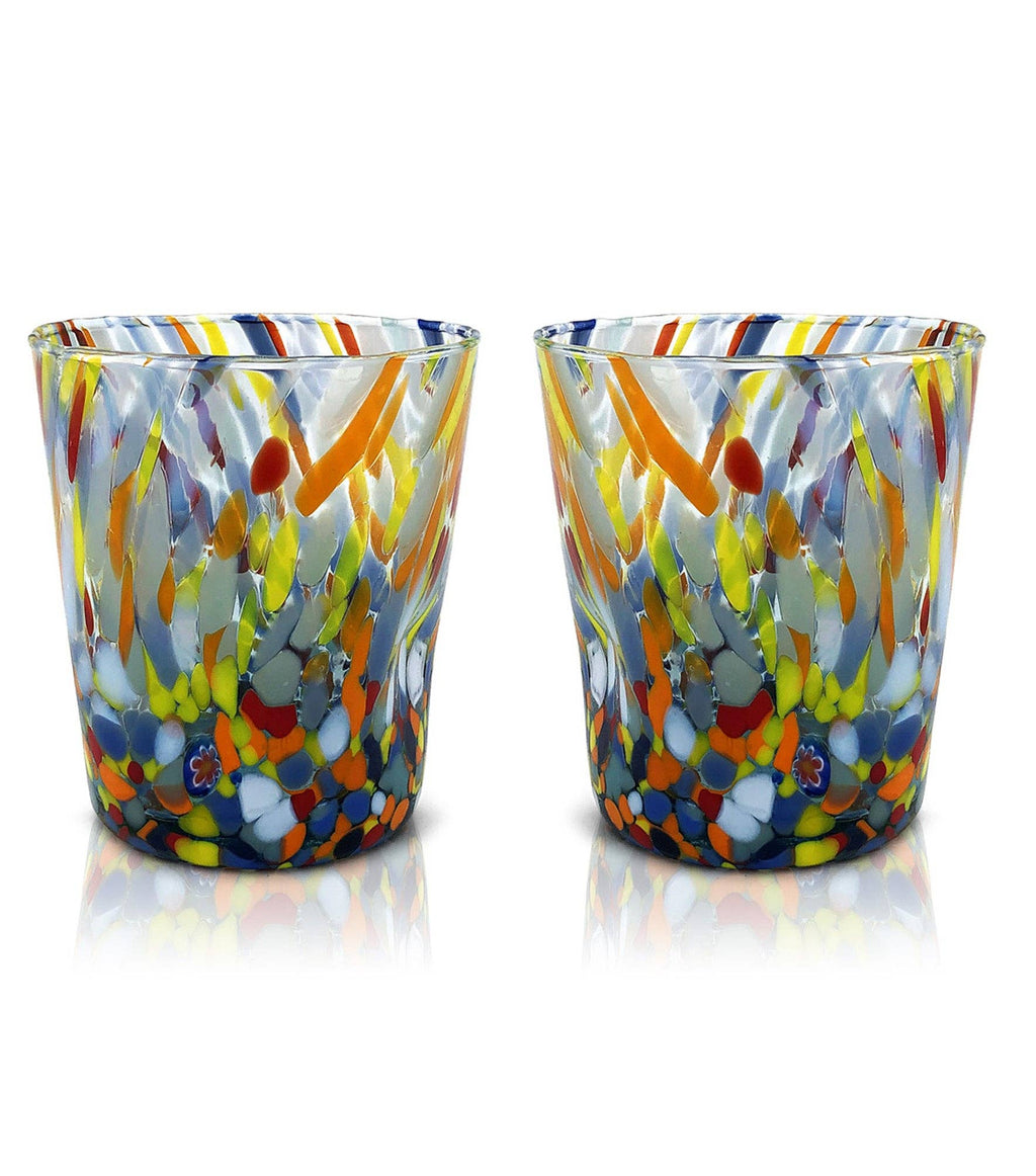 Bicchieri Tumbler Classic in Vetro Soffiati e Lavorati a Mano con Murrine di Murano, linea “I Colori di Murano” 350 ml. Made in Italy: MIX / 6