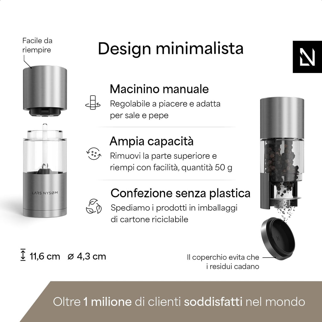 LARS NYSØM Salt and Pepper Mill Set – Manual Salt and Pepper Mill Mill Mill