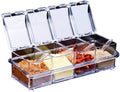 YIQI Clear Condiment Rack Spice Pots - 4 Piece Acrylic Condiment Box - Condiment Container Jars - Ampoule with Cover and Spoon