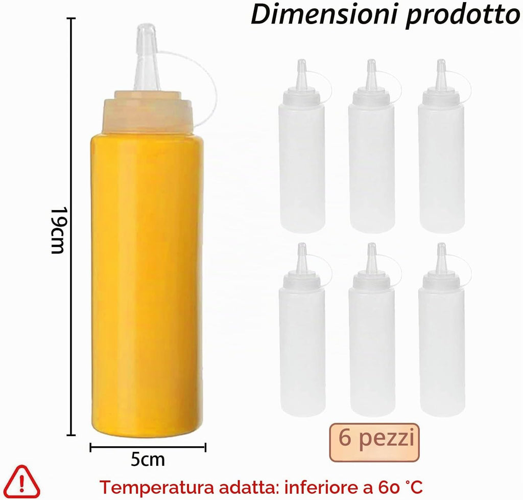 Plastic Squeeze Bottle, 6pcs 8oz Squeeze Bottle with Caps, Transparent Seasoning Dispenser - Leak Proof and BPA Free, for Ketchup, Mustard, Mayo, Hot Sauces, Olive Oil
