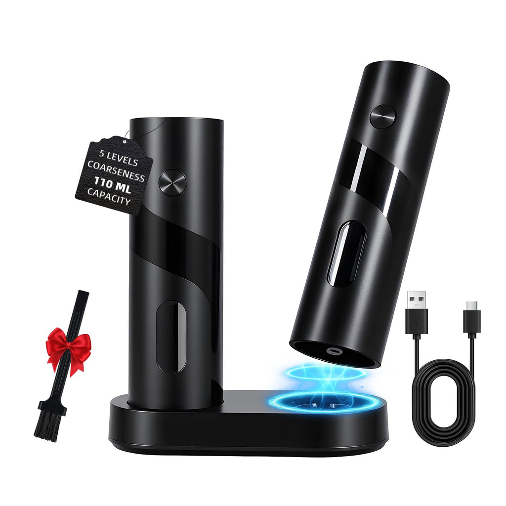 Electric Pepper and Salt Grinder 110ml USB Rechargeable Salt Pepper Mill Spice Grinder with 5 Levels of External Gear Adjustment with Viewing Window