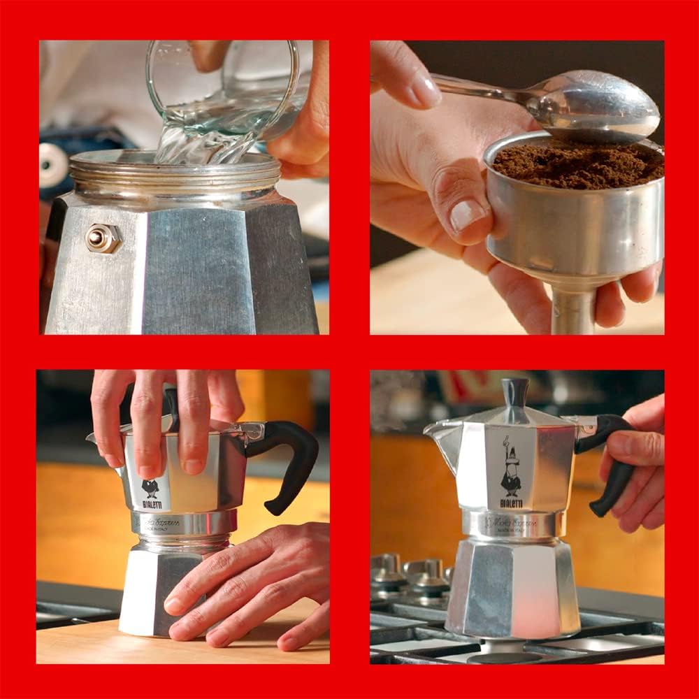 Bialetti Moka Express Caffettiera, Manico Anti Scottatura, Non Adatta A Induzione, Alluminio, Argento, 3 Tazze (130 ml)