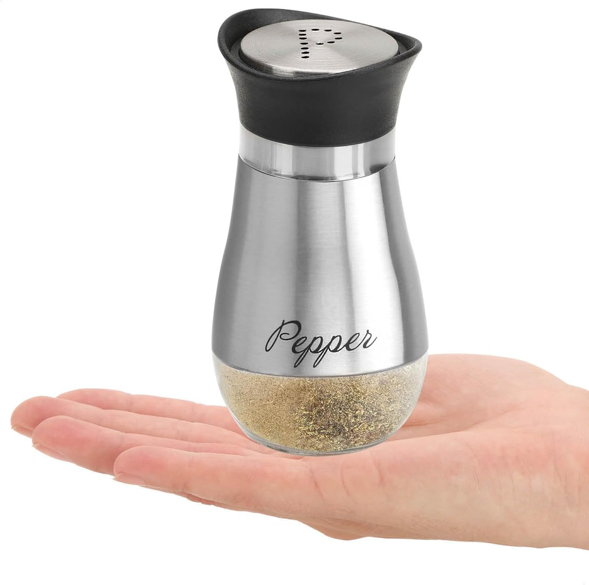 COM-FOUR® 2 Piece Salt and Pepper Shaker Set from Stainless Steel and Glass