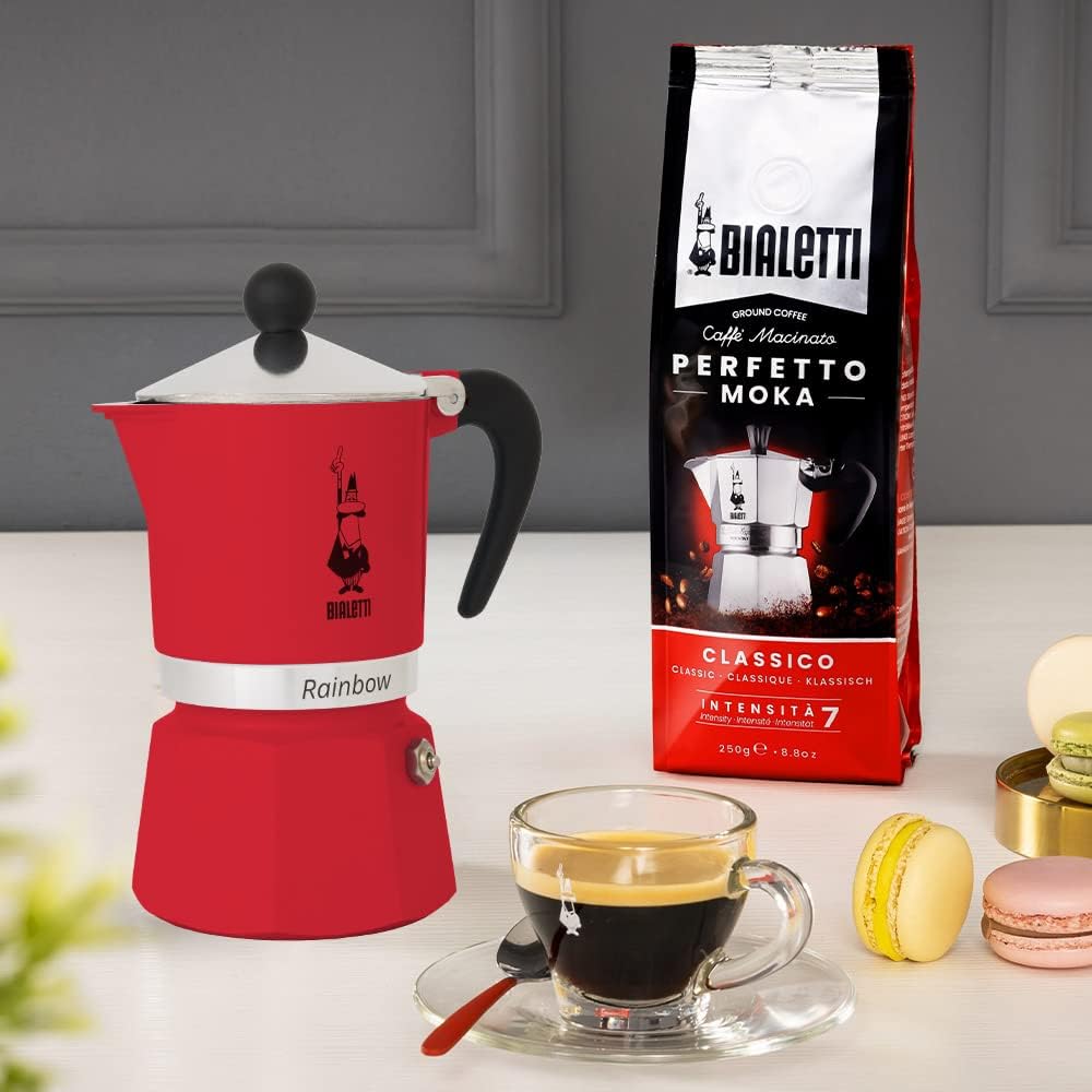 Bialetti Rainbow Caffettiera Colorata, Alluminio, Rosso, 1 Tazza
