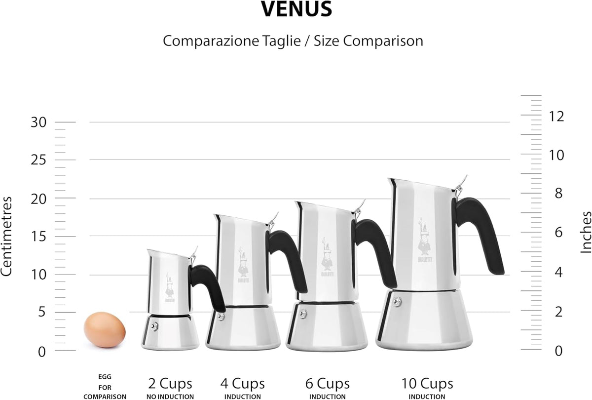 Bialetti Venus - Caffettiera ad induzione, Acciaio inossidabile, Adatta a tutti i tipi di piatti, 4 tazze da caffè (170 ml), Argento