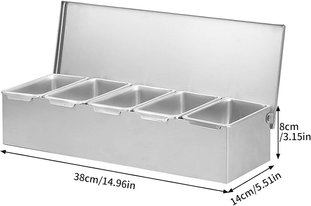Ingredient Container with Lid and Spoon, Spice Container, Ingredient Container, BBQ Container, Pizza Container, Outdoor Kitchen Accessories Stainless Steel (5