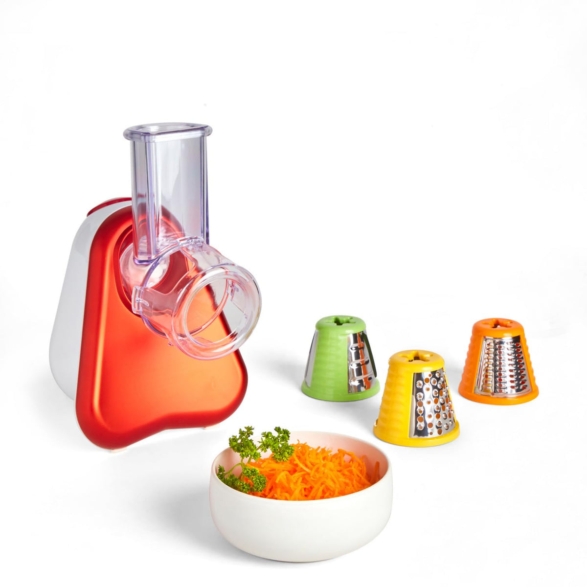 Moulinex DJ755G10 Fresh Express Plus Electric Grater Slicer, 5 Cutting Functions, 150 W, 1 L, 1 Decibel, Plastic, Red