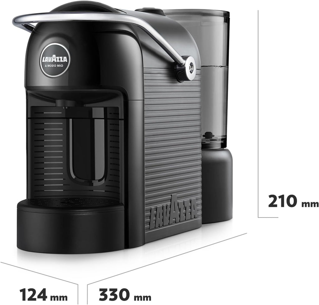 Lavazza A Modo Mio Jolie Evo, Macchina per Caffè Realizzata con 36% di Plastica Riciclata, Macchina Espresso con 64 Capsule Lavazza A Modo Mio Crema e Gusto Classico Incluse, Nera