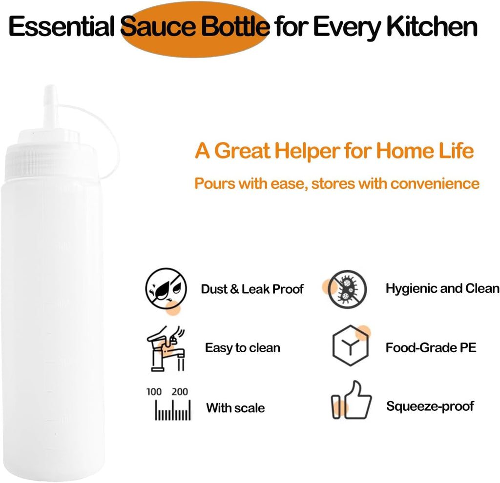 6 Pcs Kitchen Bottles 4 Pcs 500ml & 2 Pcs 360ml Total Capacity 2600ml Squeezer Kitchen Squeezer Oil Dispenser Chef's Plastic Oil Bottle Measuring Bottle (18oz + 12oz)