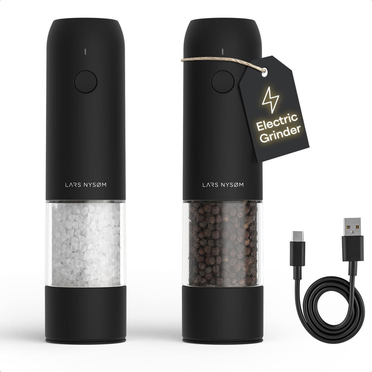 LARS NYSØM Electric Salt and Pepper Mill Set – Automatic USB Rechargeable