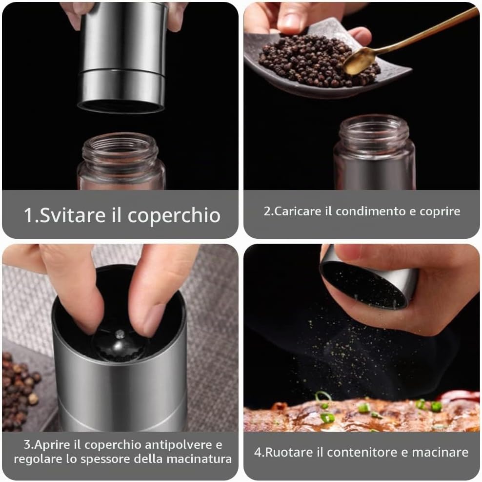Newaner Manual Salt and Pepper Mill Set, 2 in 1, Stainless Steel Spice Mill