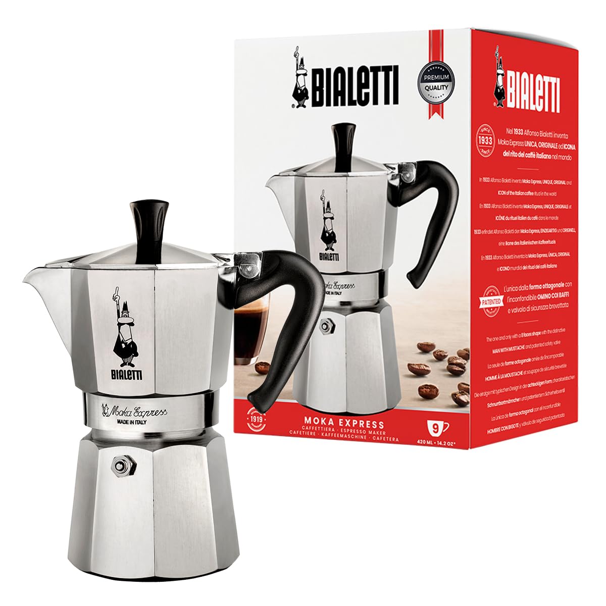 Bialetti Moka Express Caffettiera, Manico Anti Scottatura, Non Adatta A Induzione, Alluminio, Argento, 3 Tazze (130 ml)