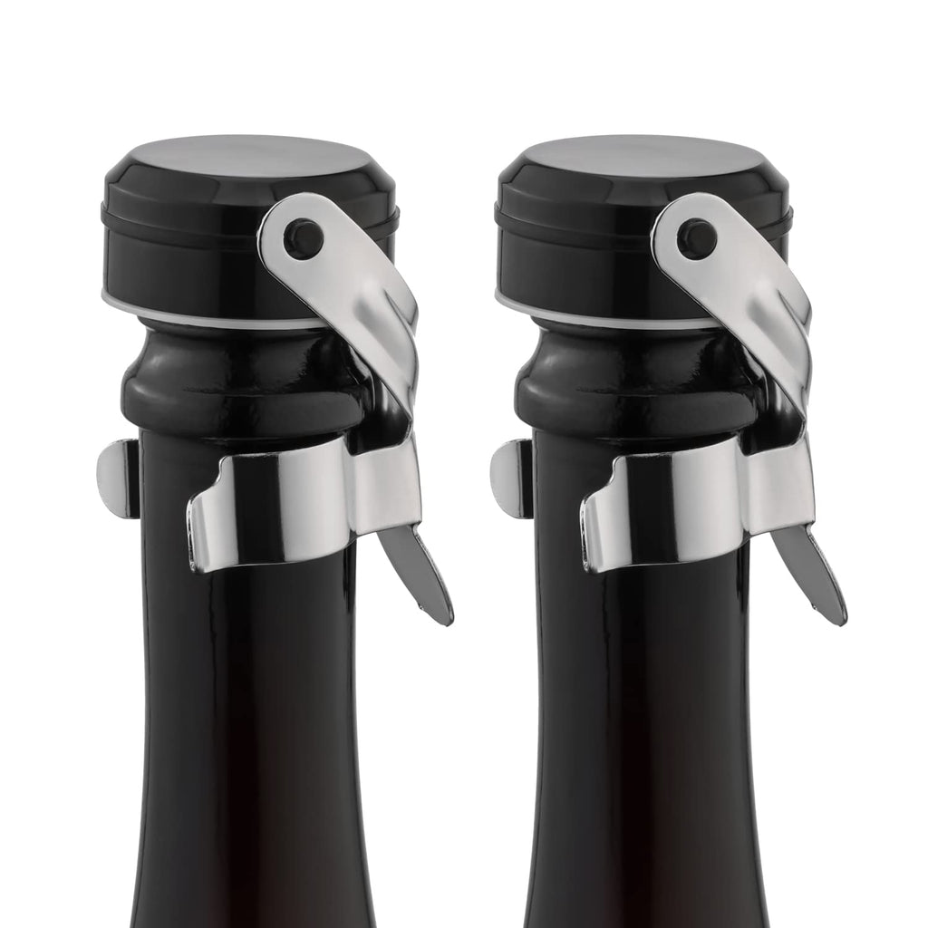 WOTOR Sparkling Wine Stopper, Wine Bottle Stoppers, Leak Proof, Keep Fresh, Reusable Wine Accessories, Suitable for Red Wine, Champagne, Prosecco, Sparkling Wine (Black, 2 Pack)