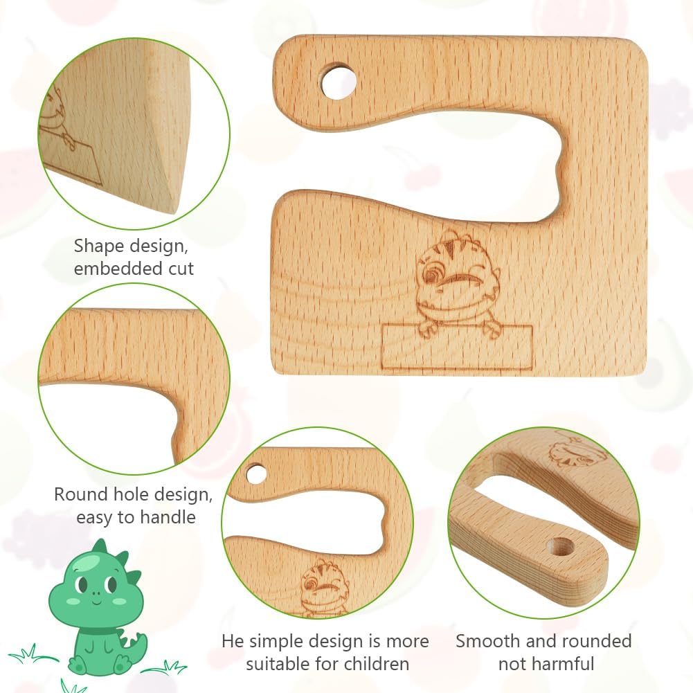 HOTUT 9 Piece Children's Kitchen Knives Set, 4 Pieces Fruit Knife for Children and Wooden Knife, Chopping Board and 2 Pieces Peeler, Potato Knives for Cutting Fruit or Vegetable