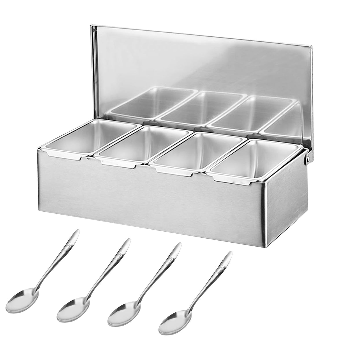 Ingredient Container with Lid and Spoon, Spice Container, Ingredient Container, BBQ Container, Pizza Container, Outdoor Kitchen Accessories Stainless Steel (5