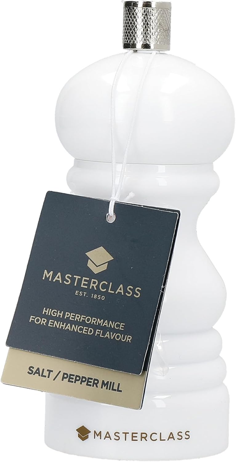 MasterClass 12 cm Pepper Mill or Salt Mill with Interchangeable Cap, Plastic, White
