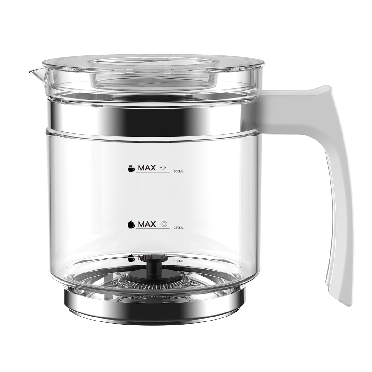 Morpilot Montalatte Elettrico, Milk Frother in Vetro, 4 in 1 Funzione, Bello da Vedere, Capacità 250ml per Schiumare o 500 ml per Riscaldare, Design Diviso, Nero