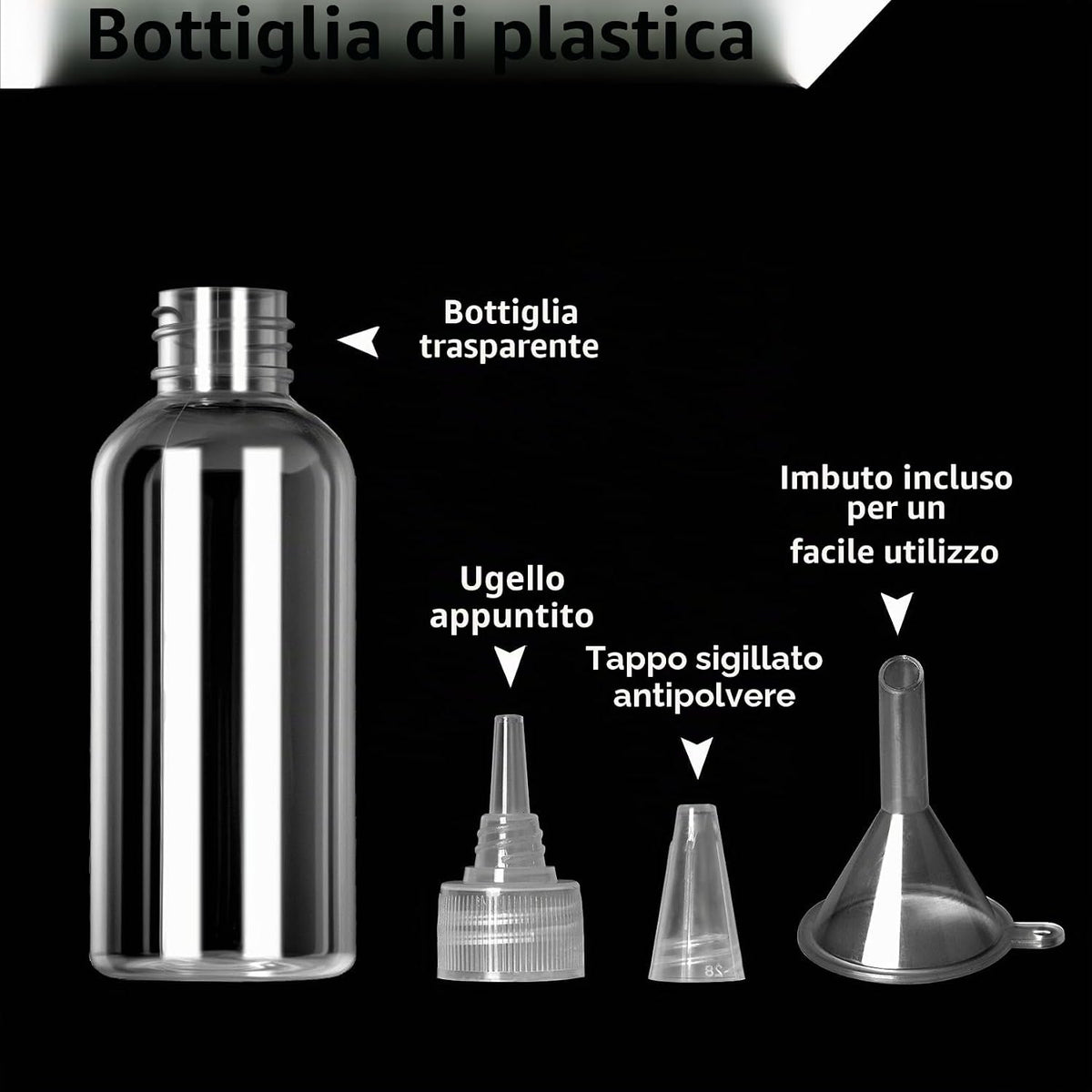 12 pcs Squeeze Bottles 60/100ml with 2 Funnels, 2 Sticker, 1 Pen