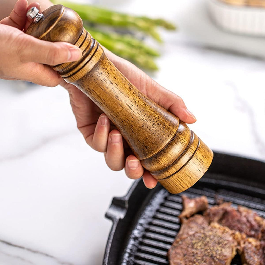 Pepper Mill, Salt Mill, Pepper Mill, Solid Wood Pepper Mill with Adjustable Ceramic Grinder Strong 8 Inches