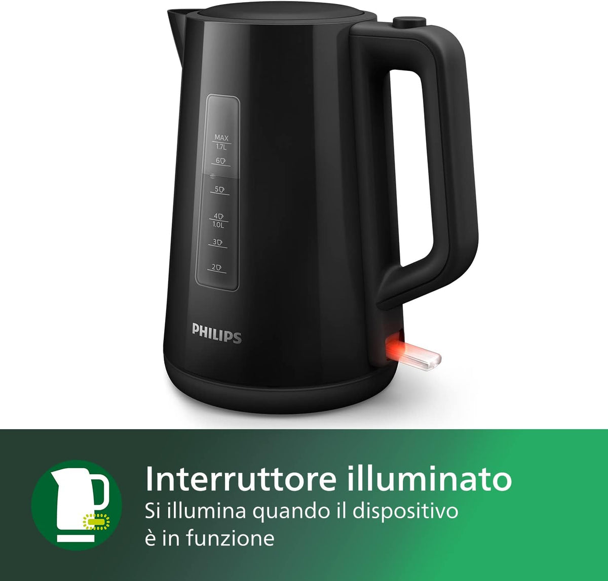 Philips Bollitore Elettrico 3000, 1,7 L, Ebollizione rapida, Nero