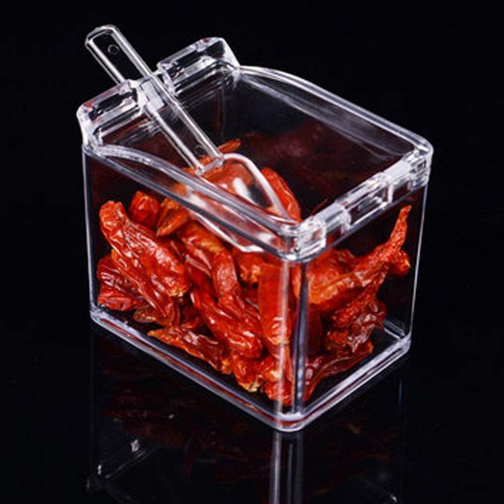 YIQI Clear Condiment Rack Spice Pots - 4 Piece Acrylic Condiment Box - Condiment Container Jars - Ampoule with Cover and Spoon