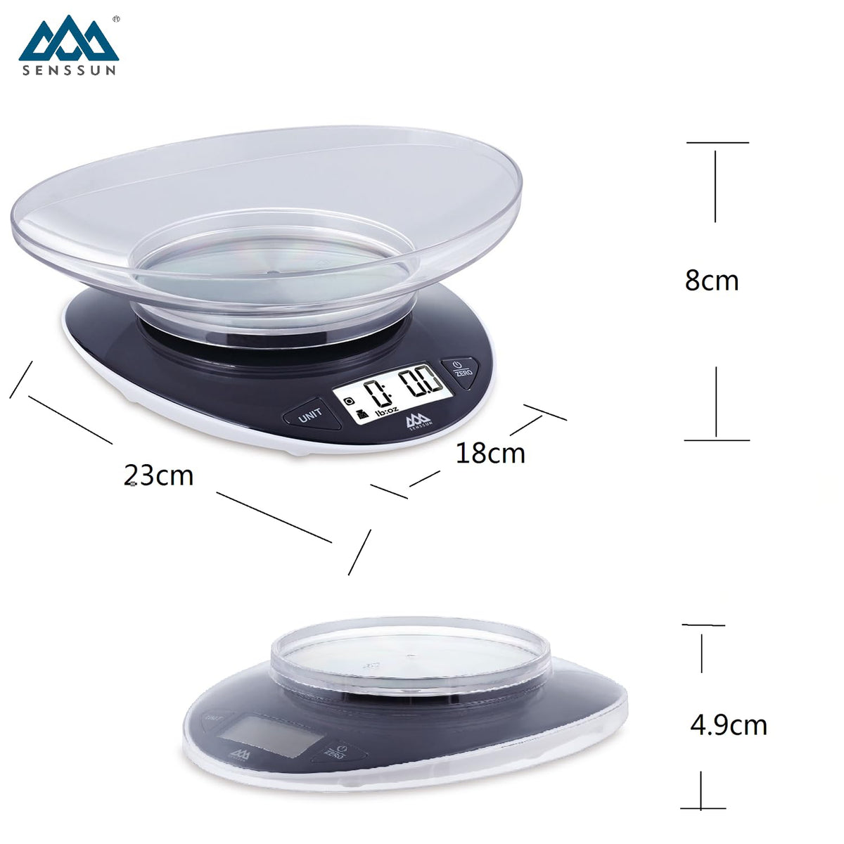 Bilancia Da Cucina Digitale con ciotola da 0,8L, 5kg/11 b, Nera