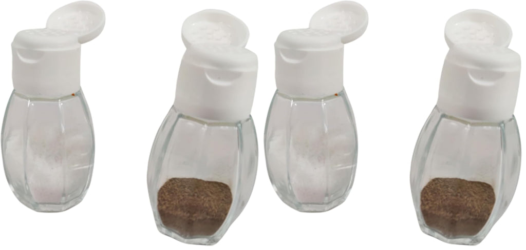 Fackelmann Glass Salt and Pepper Shakers Set with Plastic Screw Cap and Pressure Closure, Diameter 4 x 8 cm Dishwasher Safe Package Contains 2 Pieces