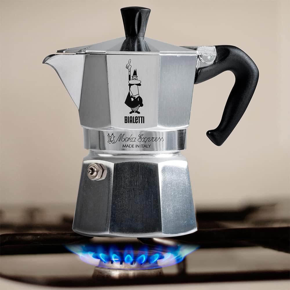 Bialetti Moka Express Caffettiera, Manico Anti Scottatura, Non Adatta A Induzione, Alluminio, Argento, 3 Tazze (130 ml)