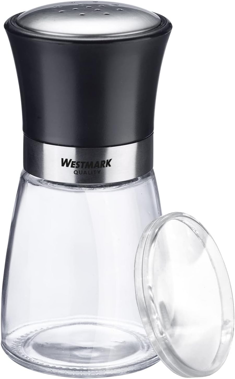 Westmark 63502260 Spice Shaker with Aromatic Lid Perforated Design, 190 ml, Glass/Stainless Steel/Plastic, Blacky, Transparent/Black/Silver