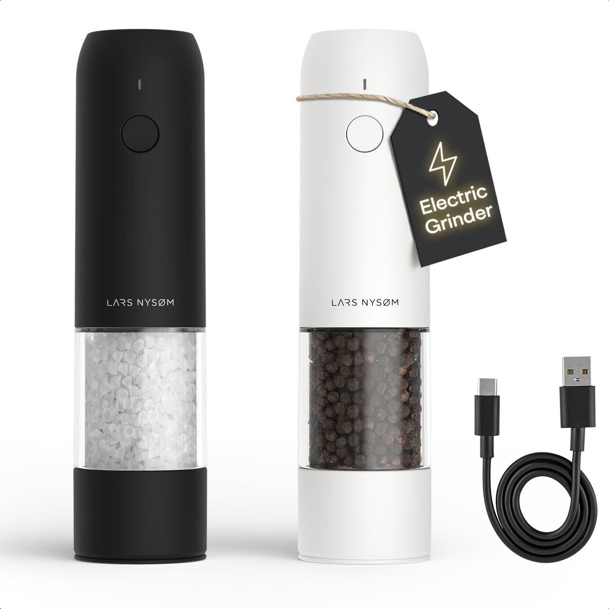 LARS NYSØM Electric Salt and Pepper Mill Set – Automatic USB Rechargeable