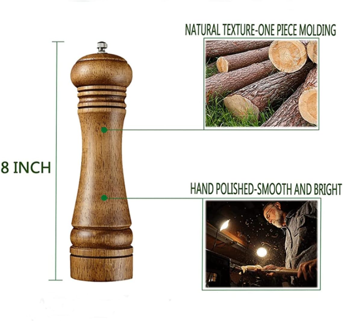 Pepper Mill, Salt Mill, Pepper Mill, Solid Wood Pepper Mill with Adjustable Ceramic Grinder Strong 8 Inches