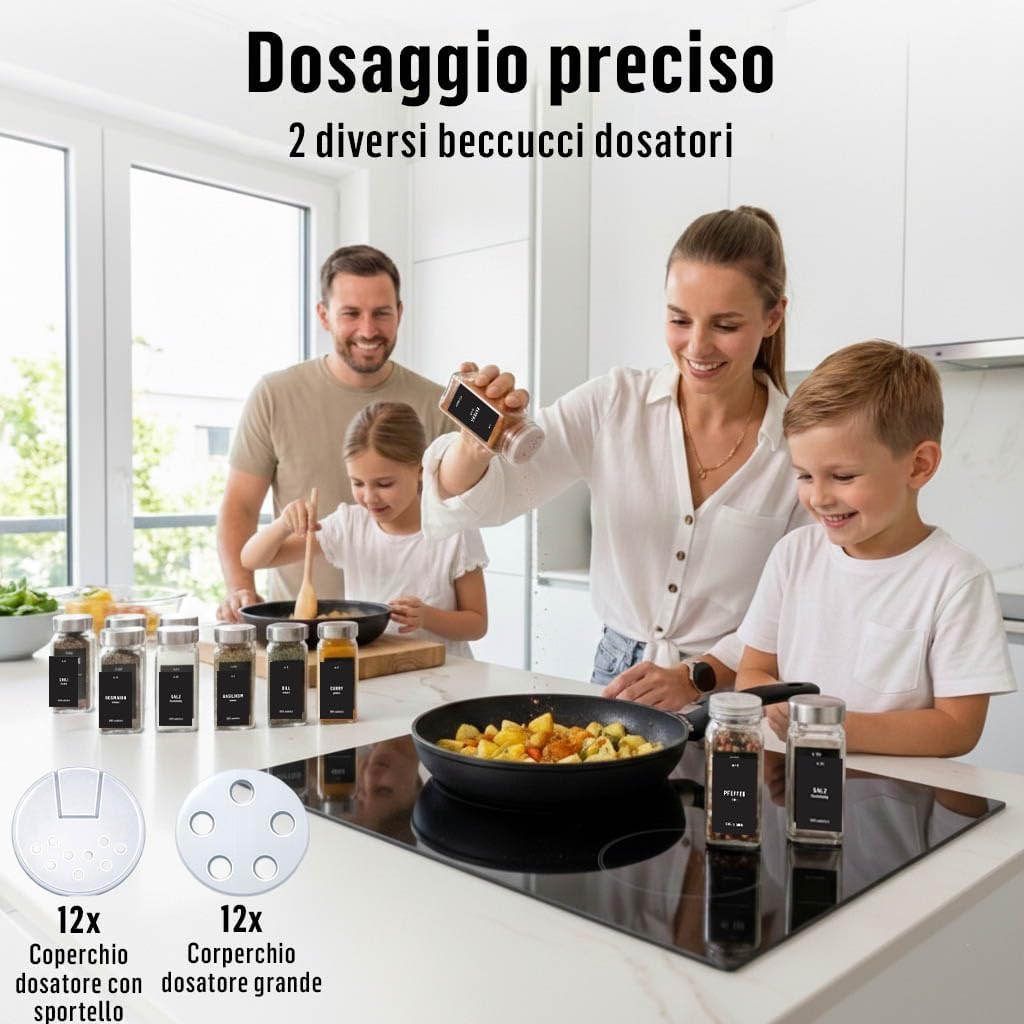 Deco haus Set of 12 Spice Jars for Kitchen with Screw Cap