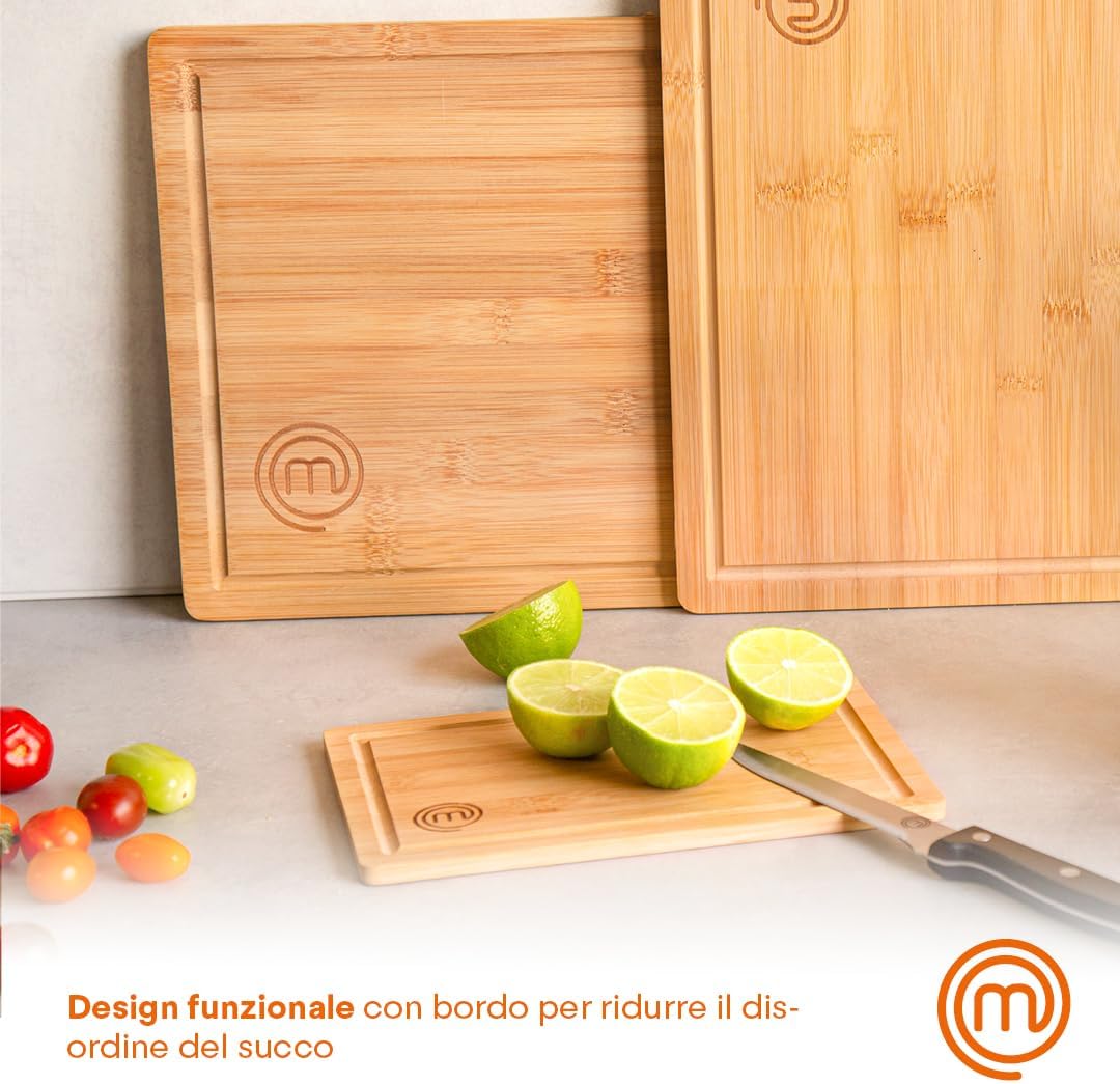 MasterChef Taglieri Legno, Set Tagliere Cucina in Bamboo, 3 Pezzi: