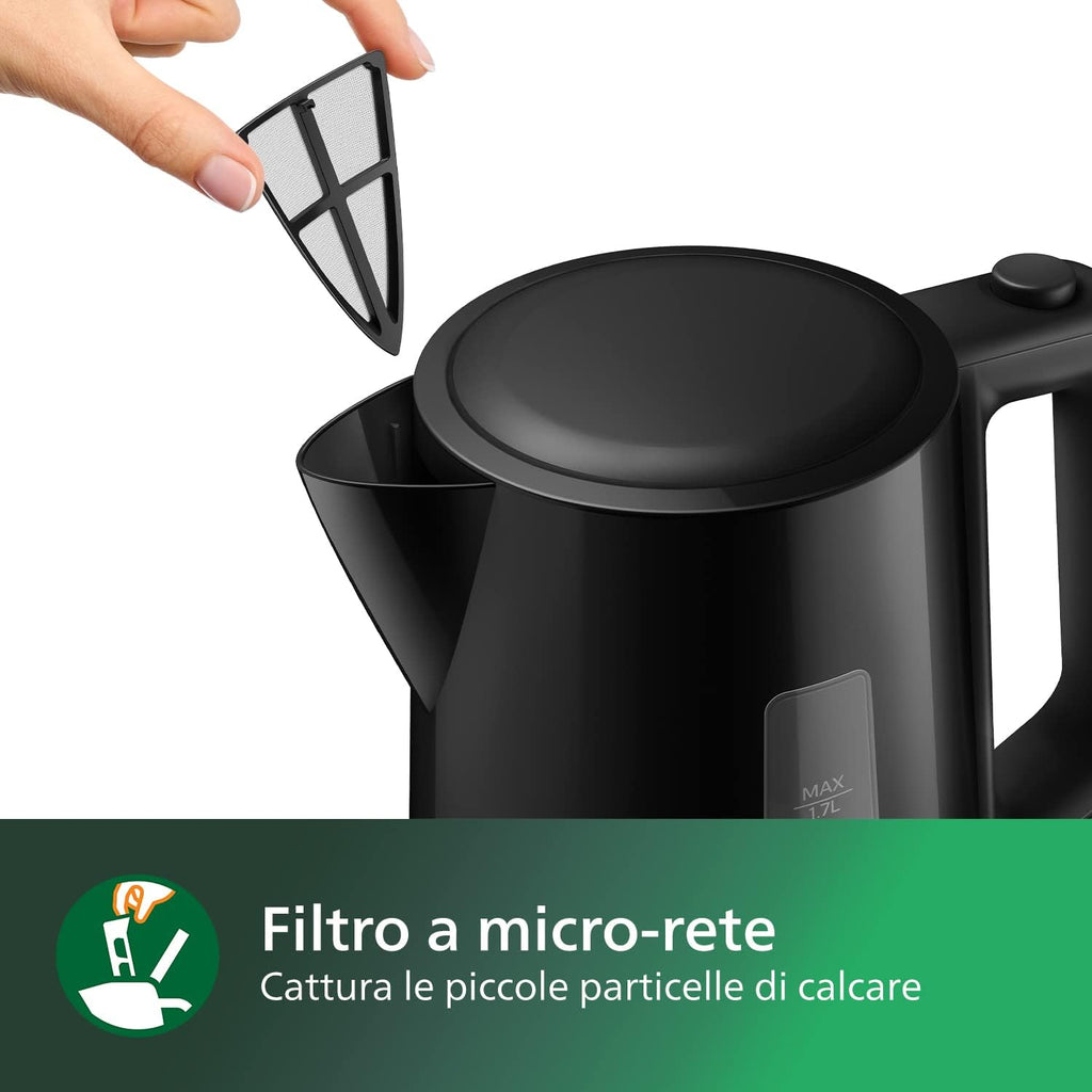Philips Bollitore Elettrico 3000, 1,7 L, Ebollizione rapida, Nero