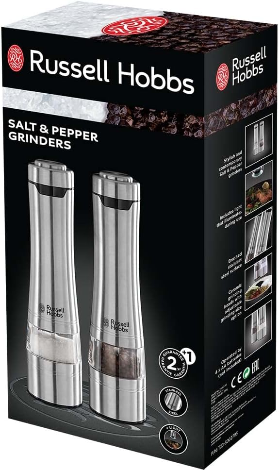 Russell Hobbs Pepper Mill, Electric Salt and Pepper Mill, Ceramic Grinder
